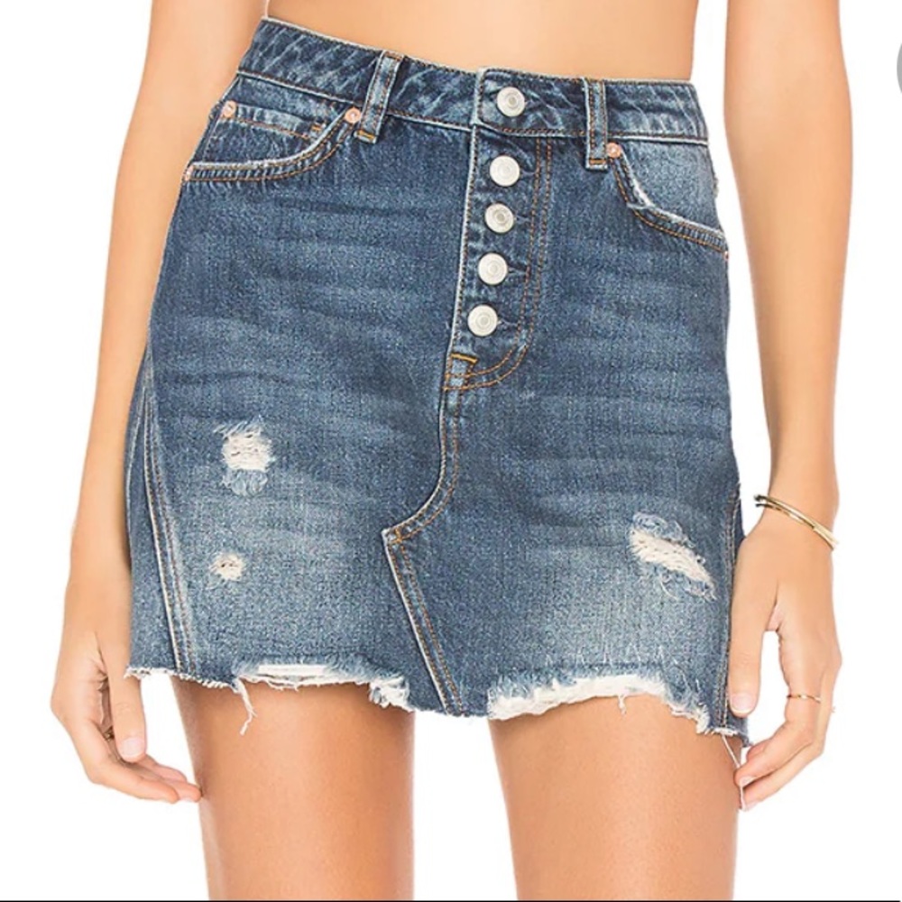 Free People Denim A-Line Mini Skirt in Dark Denim | REVOLVE